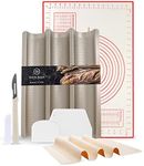 Onyx Haus French Bread Kit - Baguette Pan for Baking, Silicone Baking Mat, Dough Cutter and Scraper, Bread Lame Cutter, & Bakers Couche Proofing Cloth - Nonstick Bread Pans for Homemade Bread Gift Set