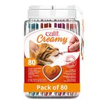 Catit Creamy Healthy & Hydrating natural, grain free lickable squeezy Cat Treat sticks, 80 x 10g (20ea chicken, tuna, salmon, lamb) tubes in reusable gift jar, Mixed