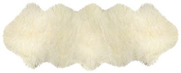 Natural Milan Genuine Sheepskin Area Rugs with Thick and Lush Pile, Fluffy Sheep Fur Rug with Anti-Skid Backing for Bedroom Living Room, Double Pelt, Ivory