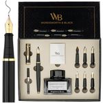 Wordsworth & Black Calligraphy Pen Gift Set, Includes Ink Bottle, 6 Ink Cartridges, A Refill Converter, 6 Replacement Nibs, Journaling, Smooth Writing Pens [Black Gold]