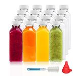 YBCPACK 16 Pack 350 ml Clear Plastic Juice Bottles with White Lids for Mini Fridge, 12 oz Empty Reusable Drink Containers for Smoothie, Milk, Juicing, and Other Drinkings.