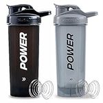 ACUNA POWER Shaker Bottle For Protein Powder 700 ml (Pack Of 2) With Mixer Ball, BPA Free Leak Proof Screw On Lid, Secure Drink Flip Cap, Sports Gym Supplement Protein Shake Bottle (Black-Grey)