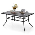 PHIVILLA Outdoor Patio Dining Table for 6 Person 152cmx96cm Rectangular Garden Table with Umbrella Hole, Steel Frame and Slat Tabletop - Black3