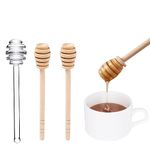 Honey Dipper Sticks Set, Glass Stirrers with 2 PCS Wooden Honey Spoon for Jam Muddler, Chocolate, Caramel