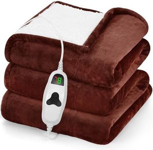 greenoak Heated Blanket Electric Throw 50"X60", Heating Blankets with 10 Heat Levels 8 Hours Auto-Off Overheat Protection, Soft Flannel Sherpa Fluffy House Warming GIF, ETL Certified Mocha