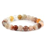 Reiki Crystal Products Unisex Adult Red Rutile Bracelet Natural Crystal Stone 8Mm Beads Bracelet Round Shape For Healing And Crystal Healing Stone (Color : Multi)