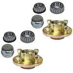 AB Tools Pair Of Trailer Cast Wheel Hub 100mm PCD 1" Taper Bearing 4 Studs Nuts + Caps