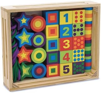 Melissa & Doug Wooden Lacing Beads in a Box (Developmental Toys, Easy to Assemble, 27 Beads and 2 Laces, 24.511 cm H × 19.177 cm W × 3.683 cm L)