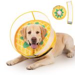 Inflatable Dog Cone Collar for Large Medium Small Dogs, Soft Dog Donut Collar Adjustable Recovery Cone for Pets After Surgery, Extra Enhanced Anti-Licking Guard Shield (Pineapple, Large)