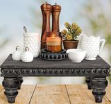 Decorative Tray Stand Display Riser - Wooden Tiered Tray Decor for Tabletop Use, Kitchen Island, Coffee Bar - Wood Risers, Beaded Pedestal Stand Farmhouse Kitchen Decor (Gothic Black)