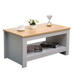 Homeke Wooden Coffee Table with Storage Shelf Rectangle Tea Table Side End Table Grey/White (Grey)