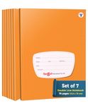 TARGET PUBLICATIONS Double Line Notebooks for Kids | 76 Ruled Pages | Small Two Line Notebook Hard Brown Cover 15.5 cm x19 cm Approx | Pack of 7 Books | GSM 57