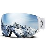 MAXJULI Ski Goggles Men Women,OTG Snow Goggles with Magnetic Interchangeable Anti-fog HD Lens UV Protection M6(White Frame/Silver Lens)