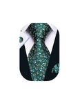 Barry.Wang Flower Men's Tie Set Green Handkerchief Cufflinks Neckties Christmas Day