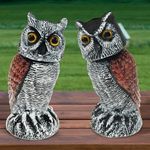 GLMFAN 2 Pack Fake Owl Decoys to Scare Birds Away Rotating Head Owl Pigeon Bird Deterrents for Outside Natural Owl Scarecrow Squirrel Repellent Plastic Owl Statues for Outdoor Yard Garden Decor