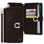 JUST4YOU Zipper Wallet Flip Cover Phone Case Wallet Compatible with Apple iPhone 13 Pro Max [Handmade, Premium PU Leather, Credit Card Holder Slots, Hand Strap Included] - Brown