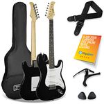 3rd Avenue XF Full Size 4/4 Electric Guitar Starter Beginner Pack with Bag, Strap, Picks and Capo – Black