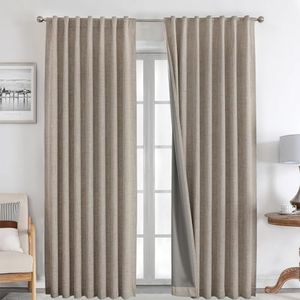 Joydeco 100% Rideau Occultant 2 Pièces, Lin Rideaux Thermique Isolant Anti Froid et Chaleur Opaque Lumiere à Languette Arrière et Passe TringleIsolation Anti Bruit UV Chambre Maison Salon