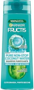 Garnier Fructis Shampoo Purificante, Per Capelli Cute Grassa e Punte Secche, Azione Seboregolatrice, Con Estratto di Acqua di Cocco e Acido Salicilico, Pure Non-Stop Cocconato Water, 250 ml