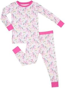 LollyBanks Girls Pajama Set, Two-Piece Long Sleeve Toddler Pajamas, Lightweight 95% Viscose and 5% Spandex, Snug Fit Toddler Sleepers, Breathable Baby Pajamas 18-24 Months (Unicorn Print)
