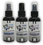 Smokers Odor Eliminating Spray Completely removes Smoke Odors. Proven Formula Using OAM Technology That Safely removes Odors for Good. Three 4 oz bottles One Bamboo Teak, one new Sky Blue and one unscented.