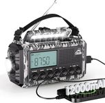 Emergency Hand Crank & Solar Powered Radio with USB Phone Charger, 12000mAh Battery, AM/FM/SW, SOS Alarm, and Flashlight – Portable Survival Radio for Outdoor Adventures (Camouflage Gray)