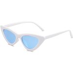 SOJOS Retro Vintage Narrow Cat Eye Sunglasses for Women Clout Goggles Plastic Frame Cardi B SJ2044 with White Frame/Blue Lens