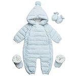 famuka Baby Winter Warm Down Snowsuits Hooded Puffer Outwear (Blue, 9-12 Months)