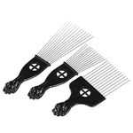 3Pcs Afro Combs, Professional Metal African American Hair Comb for Hairdressing Styling Tool