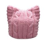 BIBITIME Handmade Knit Pussycat Hat Women's March Parade Cap Cat Ears Beanie (Adult-Pink, Reference)