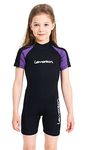 Lemorecn Wetsuits Youth Premium Neoprene 2mm Youth's Shorty Swim Suits (4021purple4)