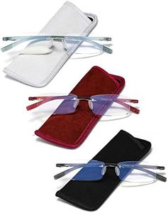 HIYANJN Rimless Reading Glasses For Women Tr90 Blue Light Blocking Eyeglasses Lightweight Frameless Computer Readers(3-Pack,1.0)