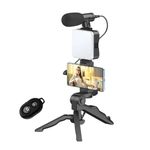 Boltove Vlogging Kit 6 in 1 for iPhone, Android (with Tripod), Mini LED + Cardioid Microphone + Phone Clip + Tripod for Live Broadcasting Video Calling Vlogging YouTube Instagram