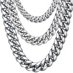 Stainless Steel Mens Necklace Large Silver Color 10mm 18inches Cuban Chain Link Necklace Rapper Jewelry