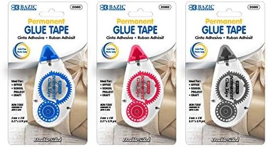 BAZIC Products Permanent Glue Tape 8 mm x 8.75 Yard, Double Sided Adhesive Roller Tapes, Easy to Use for Photo Books Albums Scrapbooking Craft, 3-Pack
