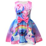 Girls Stitch Casual Dress Summer Toddler Princess Flower Double Bow Tie Wedding Party Kids Sundress Short Dresses (UK, Age, 4 Years, 5 Years, Regular, Pink)