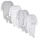 Gerber baby-girls 4 Pack Sleep 'N Play Footie, Sheep Grey, 0-3 Months