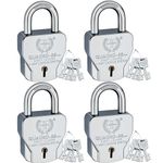 Harrison Padlocks/Square Padlock 68mm 8 Lever with 4 Keys QUADRO-5560 Pack of 4/ Mild Steel Material/Bright Chrome Plated Finish/Door Lock, Shutter Lock, Godown Lock, gate Lock