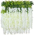 Planthouse 12pcs Artificial Fake Wisteria Vine Hanging Garland 3.6Ft/Piece Silk Flower,Artificial Flower, Fake flowerfor Home Garden Wedding Decor (White)