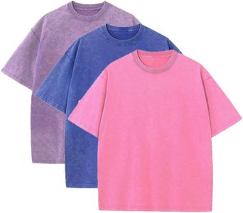 3 Pcs Men's Oversized Heavy Cotton Summer T-Shirts Vintage Tee Loose Fit Short Sleeve Casual Tshirts for Men Women, Purple + Blue + Rose Red, Medium