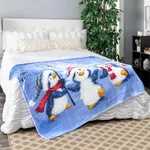 Dawhud Direct Christmas Fleece Blanket for Bed, 50x60-Inch Cute Penguin Fleece Throw Blanket for Kids and Adults - Soft Plush Christmas Blanket Throw Plush Blanket for Snow Lovers- Queen Size Blanket