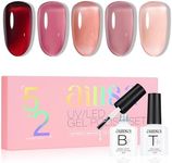 AILLSA Jelly Gel Nail Polish Set Burgundy Wine Red Gel Polish with Base and Top Coat,Valentine Gift Nude Sheer Light Pink Mauve Nail Polish Gel Soak Off U V Nail Manicure Starter Kit Gift DIY at Home