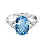 CLARA 925 Sterling Silver Sky Blue Oval Ring with Adjustable Band | Rhodium Plated, Swiss Zirconia | Gift for Women & Girls