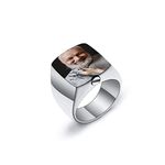 INBLUE Cremation Urn Signet Ring for Ashes Stainless Steel Personalized Photo Rings Text Engraved Mens Ring Memorial Jewelry Keepsake with Ring Size Adjusters (Silver, Color Photo Size Z+1)