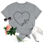 SFHFY Best Friends Shirts for Women Besties T Shirt Heart Graphic Casual Short Sleeve Tee Tops, Gray, Large