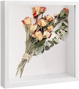 heavenlife Cadre de Boîte D'Ombre, Cadre D'Objet en Bois, Cadre Photo 3D à Remplir, Cadre 3D Profond Bois pour Fleurs Médailles Photos Billets Souvenirs Painting Carte Postale (Blanc 22x22cm)