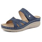 firelli Women Orthopedic Slide Sandals Lady Orthotic Comfortable Walking Sandals with Arch Support (7,Navy)