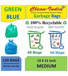 Clean India™ - 4 Packs 19X21 inches | Medium Disposable Garbage Bags for Wet and Dry Waste (60 Pcs Blue and 60 pcs Green) -2 Packs Each