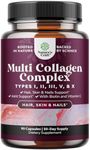 Advanced Multi Collagen Peptides Pills - Biotin and Collagen Supplement with BioPerine and Hair Skin and Nails Vitamins for Women and Men - Multi Collagen Pills for Women with Types Type 1 2 3 5 & X