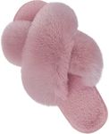 Parlovable Women's Cross Band Slippers Fuzzy Soft House Slippers Plush Furry Warm Cozy Open Toe Fluffy Home Shoes Comfy Indoor Outdoor Slip On Breathable Light Pink 9-10